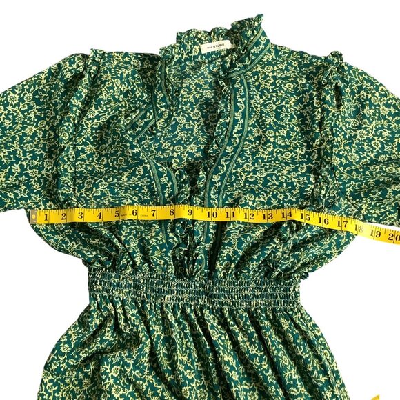 Green Floral Maxi Dress Ruffles 1/2 Sleeve Boho Prairie Size Medium Cottagecore - Picture 7 of 10